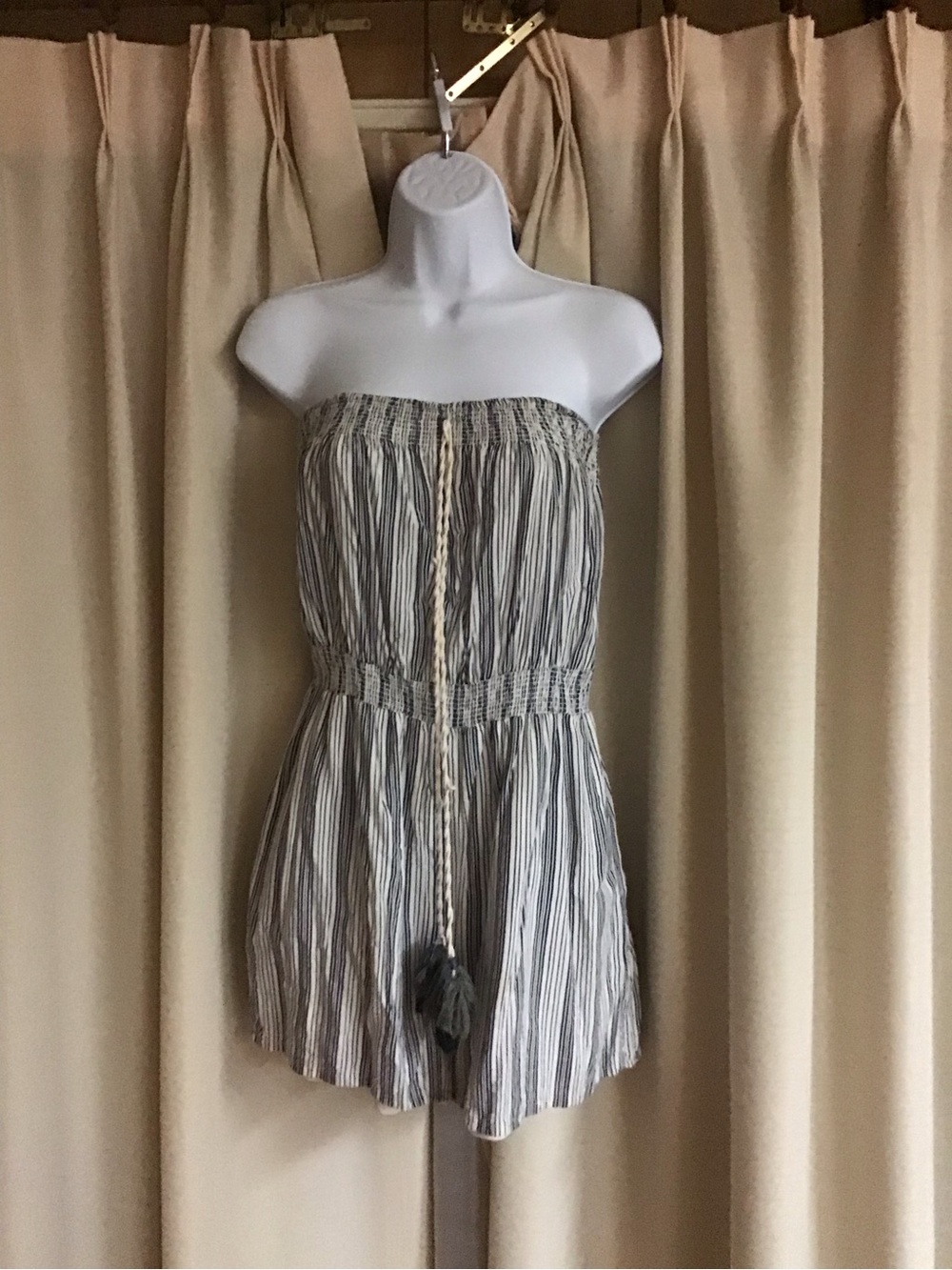 Striped Strapless Romper in Neutral Tones